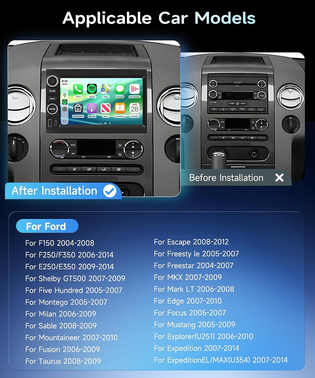 4G Android Car Stereo for Ford F150 F250 F350 2004-2014 with 7-Inch Touchscreen