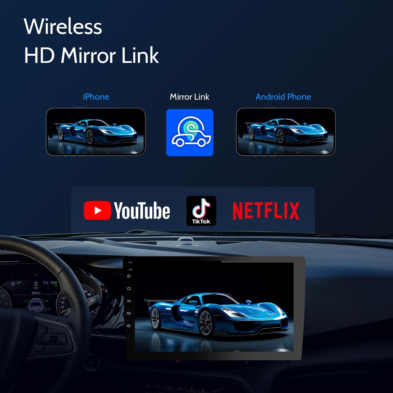 10.1 Inch Double din car Screen,with wireles CarPlay and Android Auto,HD Touc…