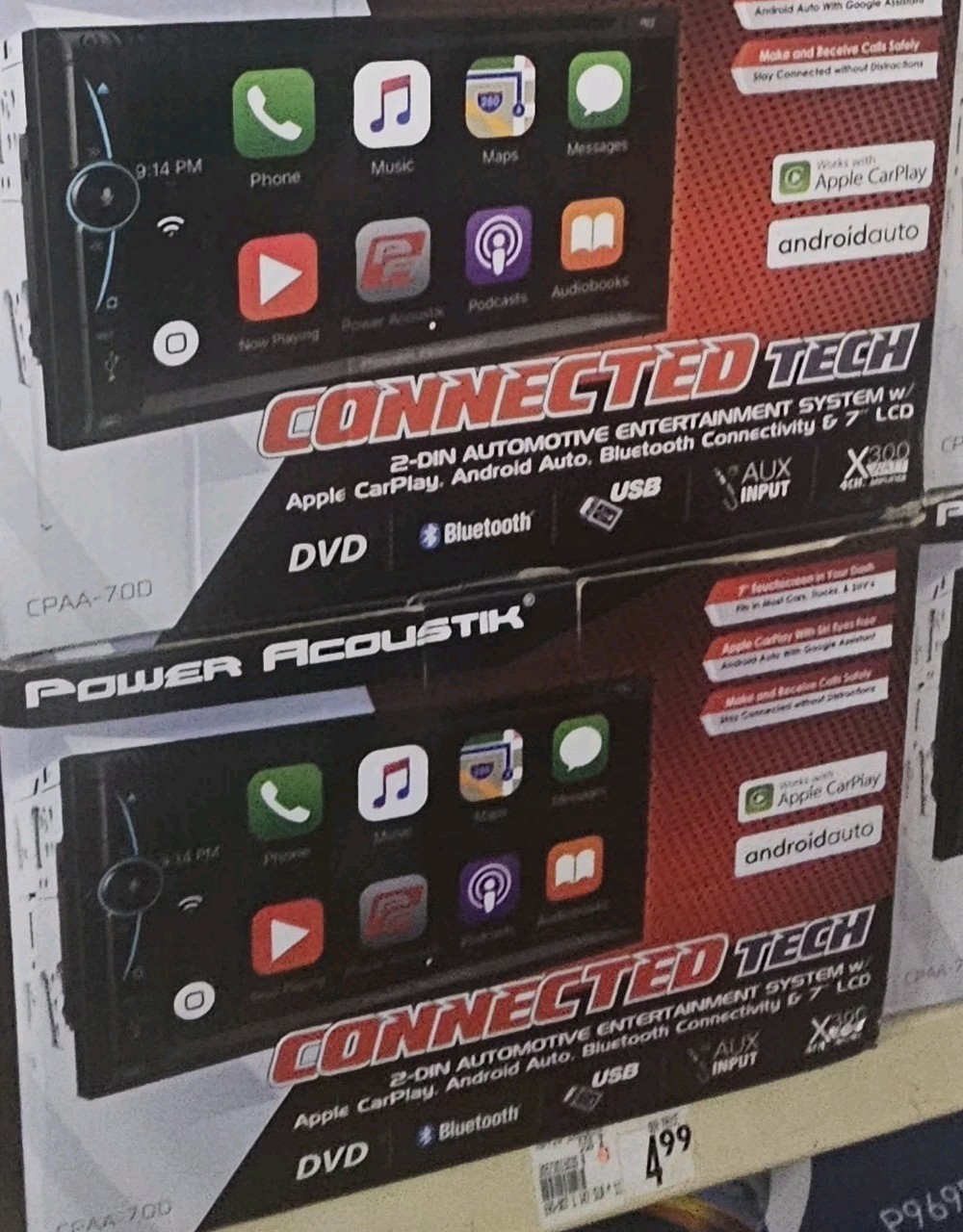 Power Acoustik 2 Din CPAA-70D CD DVD Player Android Auto CarPlay Bluetooth USB