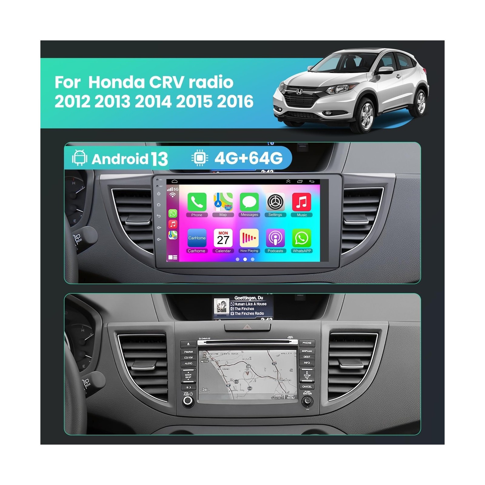 4G+64G Car Radio Stereo for Honda CRV 2012 2013 2014 2015 2016 Android 13, 9 …