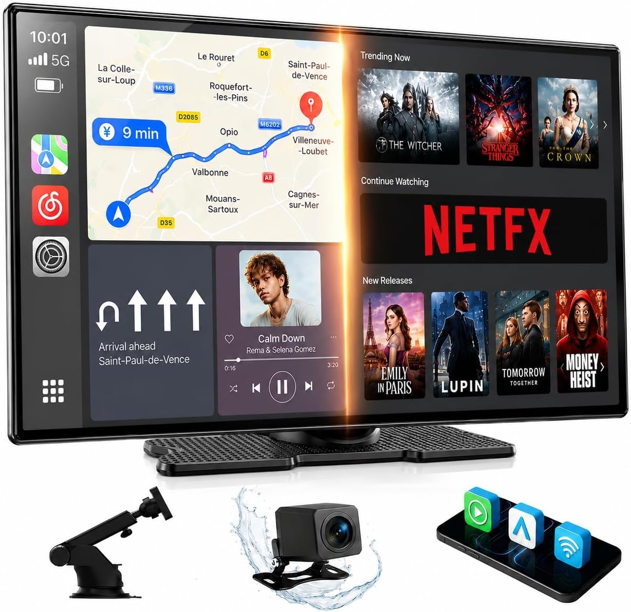9″ Wireless CarPlay Screen with Net-Flix YouTube for Apple Carplay &Android Auto
