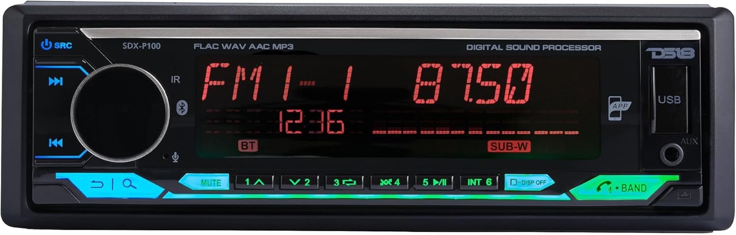 DS18 SDX-P100 SINGLE-DIN AM/FM DIGITAL MEDIA RECEIVER w/DSP, BLUETOOTH, USB, AUX