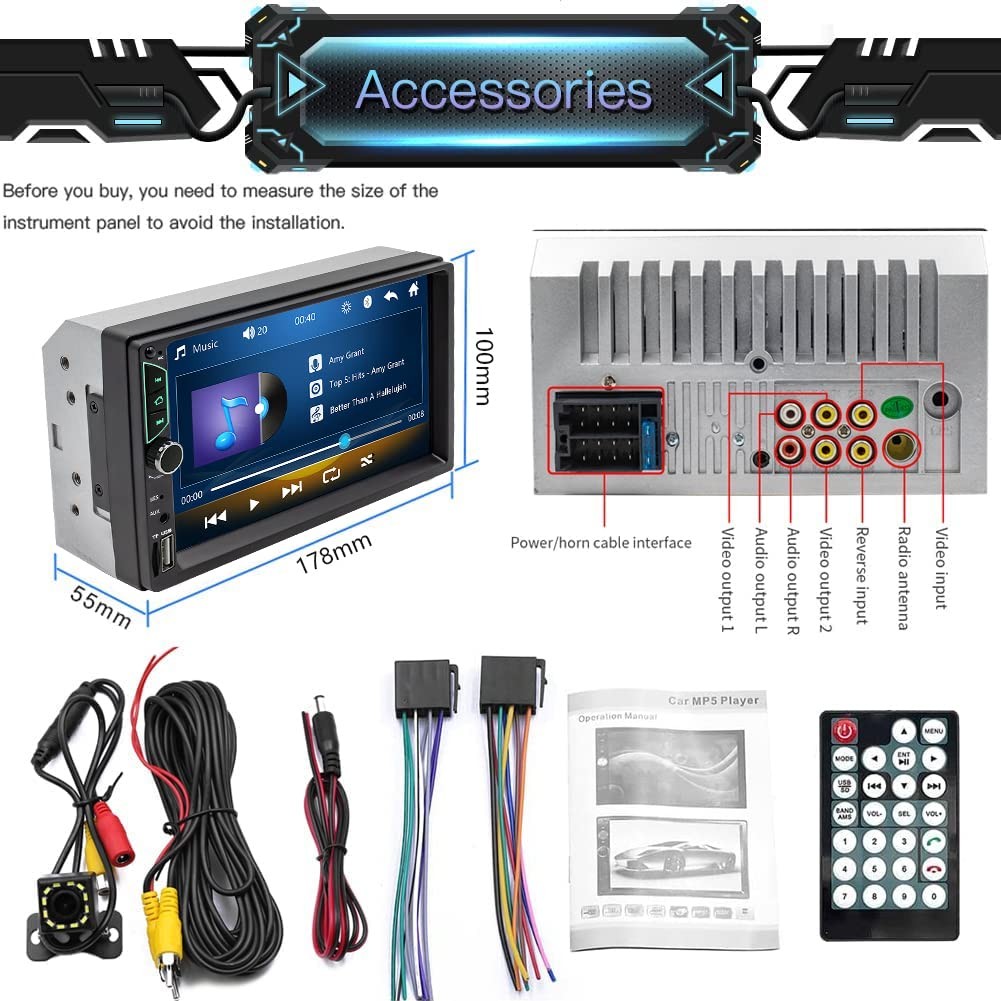 Leadfan 7Inch Car Stereo Double Din Radio Touchscreen With Backup Came