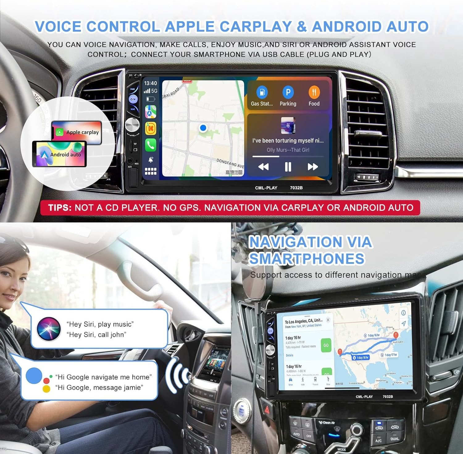 ✅ 7 Inch Double Din Car Stereo Radio w/ Apple Carplay & Android Auto Backup Cam