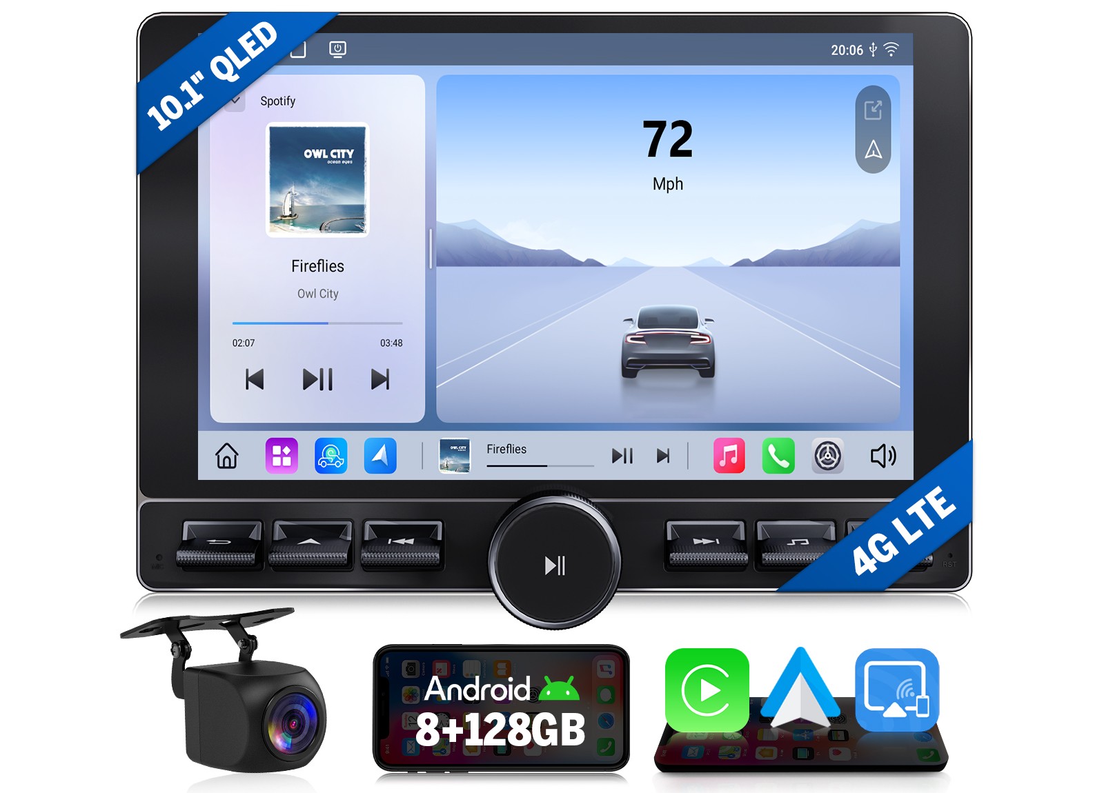 10.1″Android 13 QLED Car Stereo 8+128GB Wireless CarPlay GPS Qualcomm Double DIN