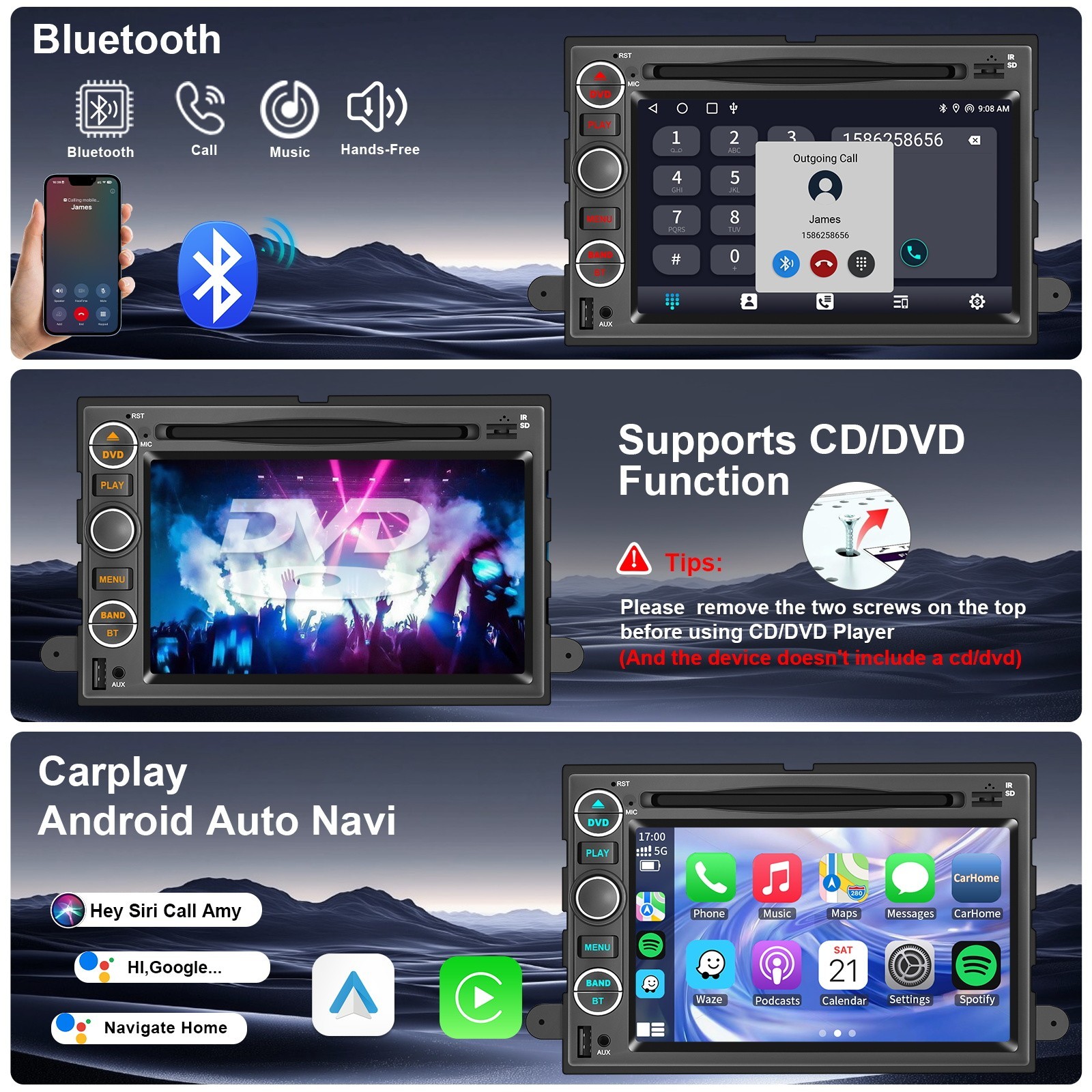 For 2004-2008 Ford F150/F250 Edge Car 7” DVD CD Player Radio Stereo Carplay GPS