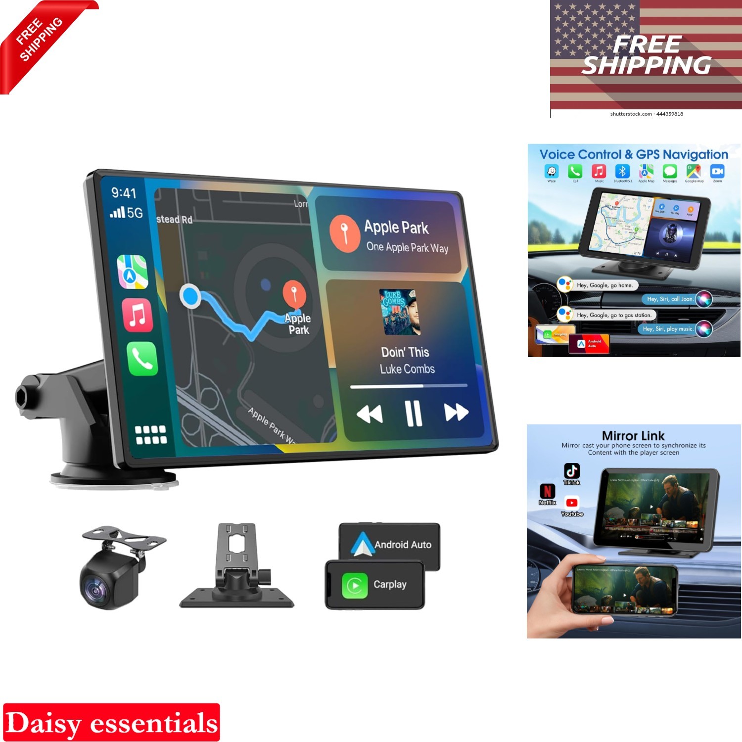 7-Inch HD Carplay Screen for Car Bluetooth GPS Backup Camera Android Auto