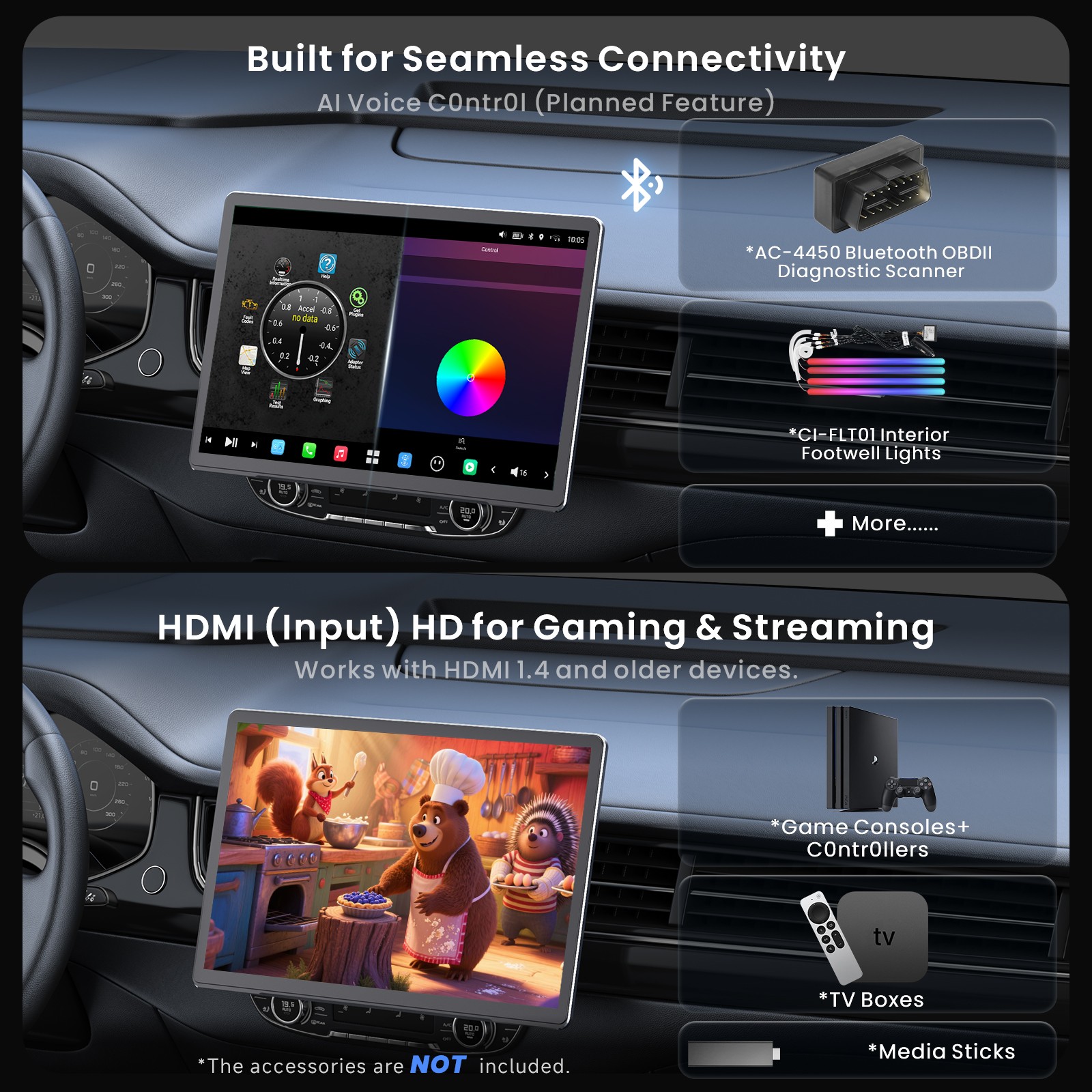 14.1″ QLED Single Duble Din Android 13 Adaptive Top AI Android Car Stereo 8+128G