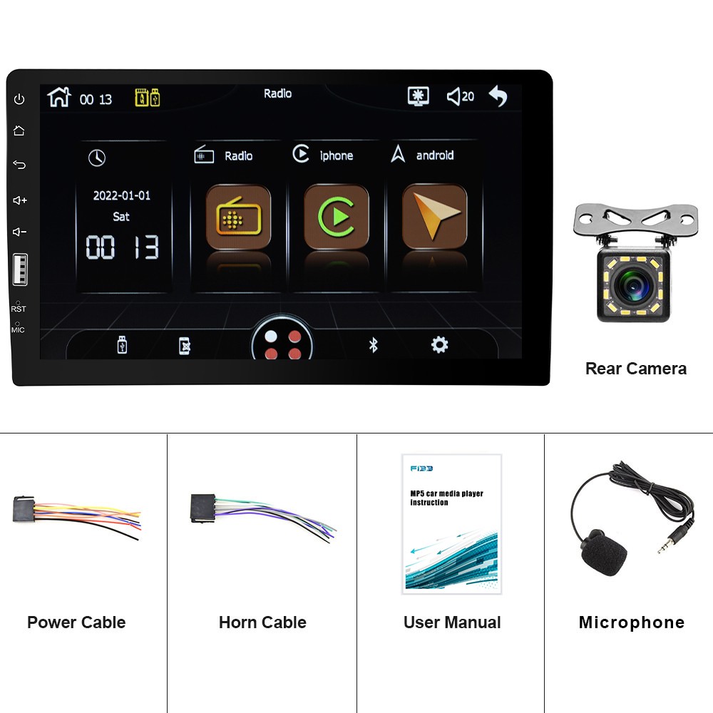 9 Inch Car Radio Apple Carplay Single Din Touchscreen Car Stereo Bluetooth + Cam