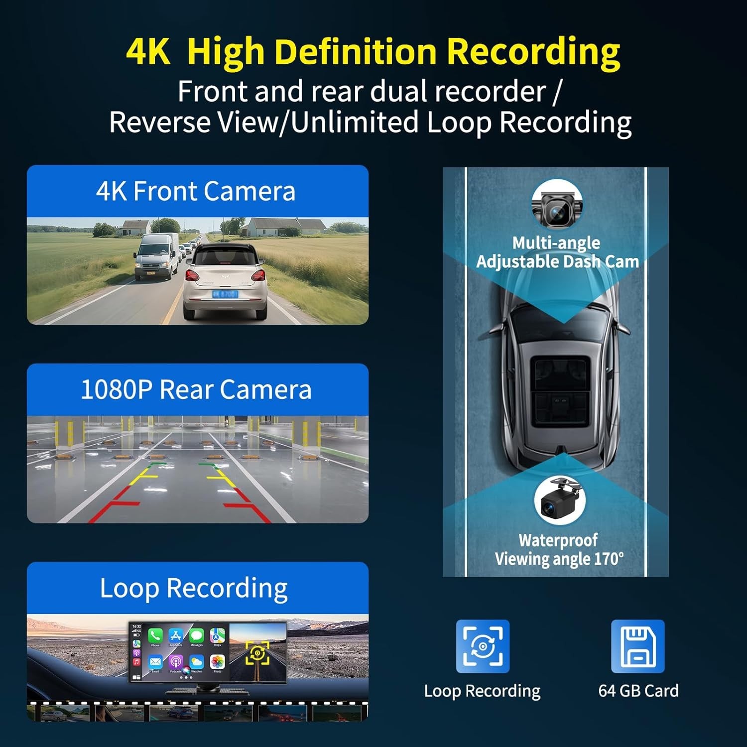 Largest 11.5″ Portable Carplay Screen for Car, 4K Wireless Car Play & Black