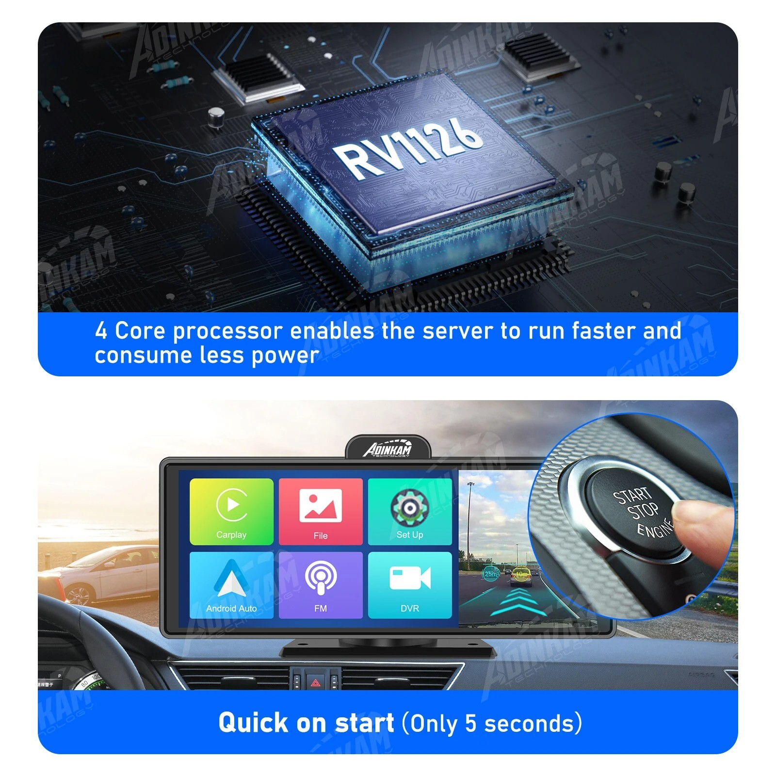 Portable Carplay screen for car with wireless carplay, android auto, bluetooth,