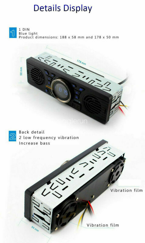 SD Car Radio Stereo MP3 Player Speaker In-Dash 12V 1 Din Bluetooth FM AUX USB TF