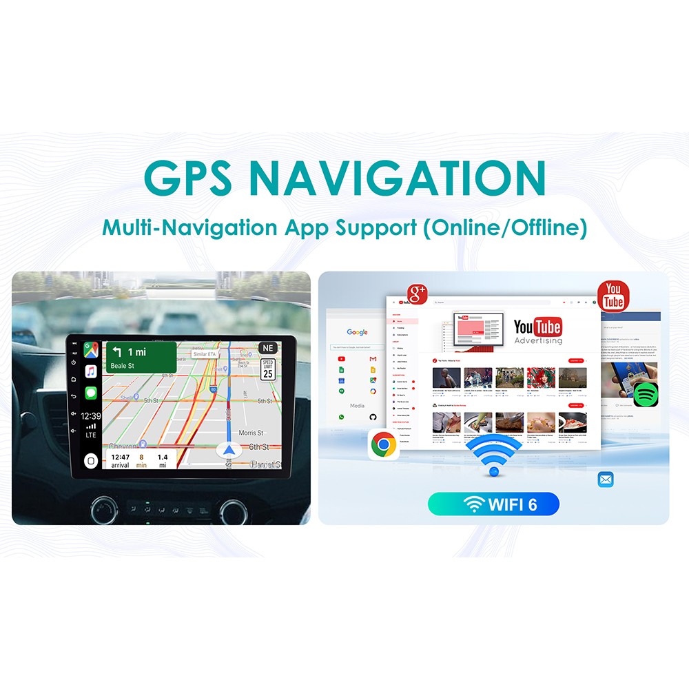 Wireless CarPlay Android Auto GPS Double Din Car Radio HD Touchscreen 2+32G 9″