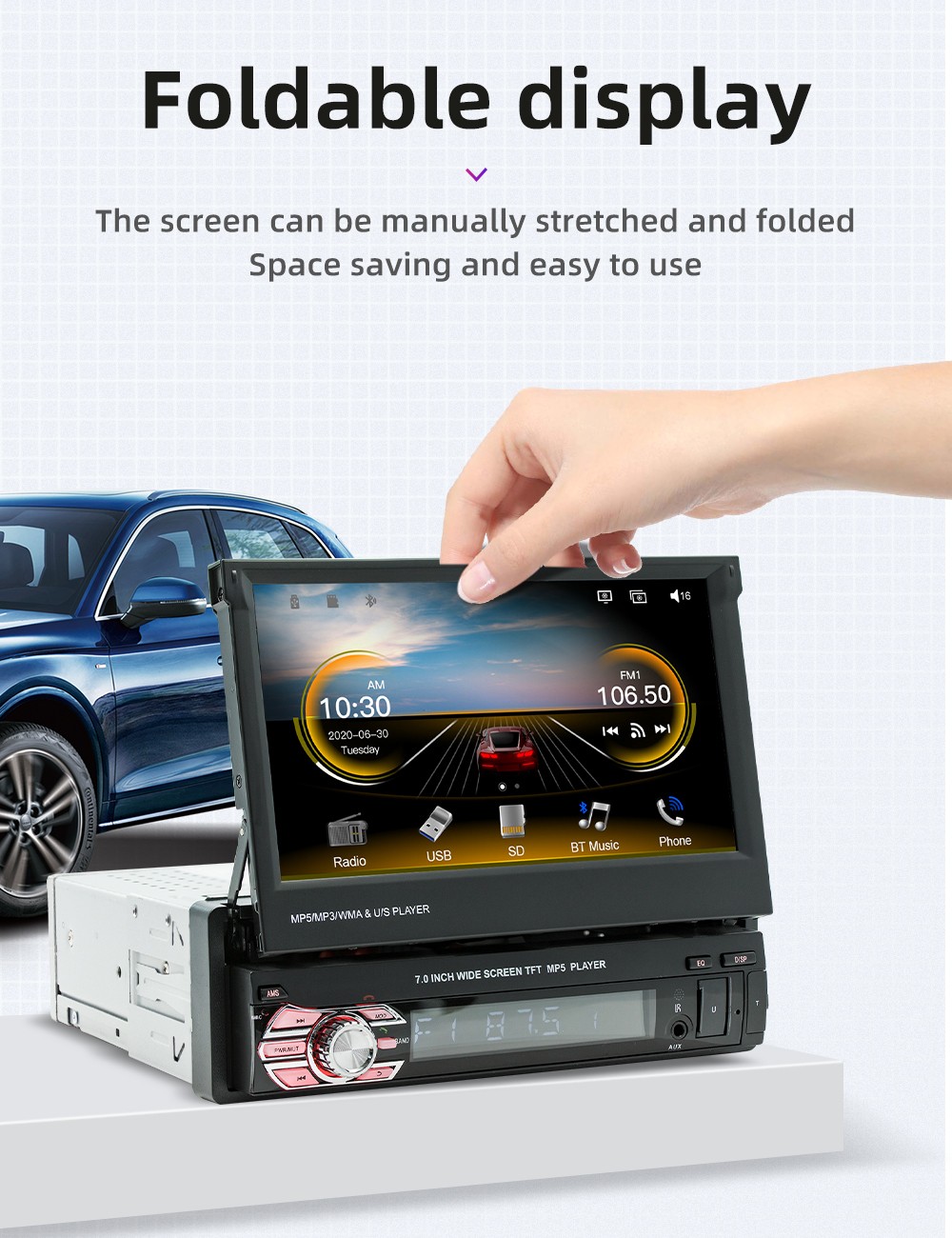 7″ Car Stereo Radio Carplay Android Auto Single 1 DIN Bluetooth USB AUX FM SWC