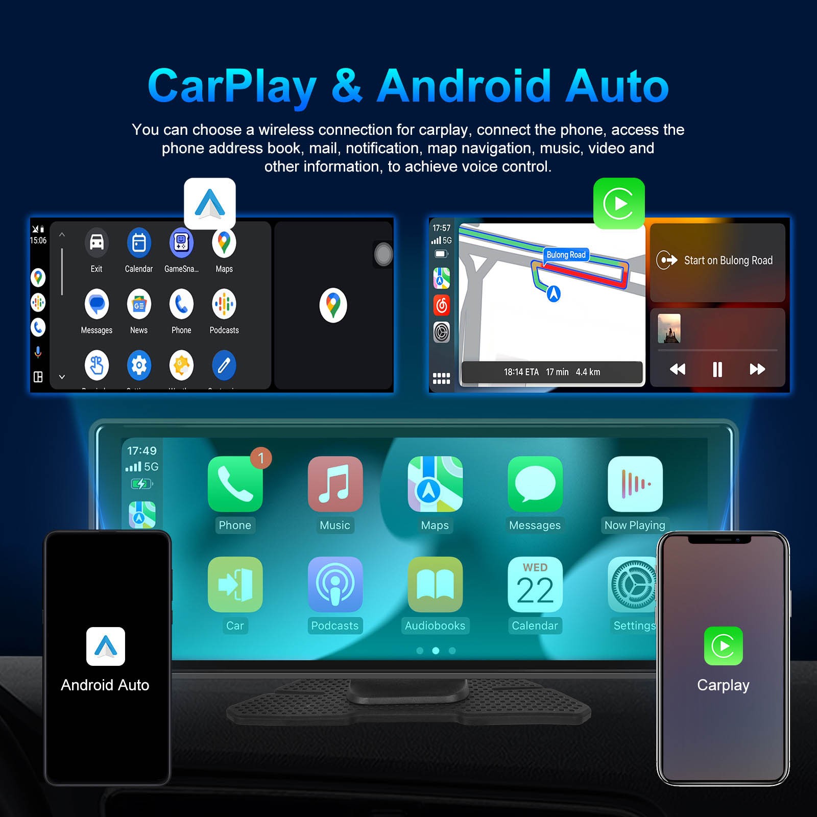 10.26″ Portable Bluetooth Car Navigation Carplay HD Large Touch Screen Recorder