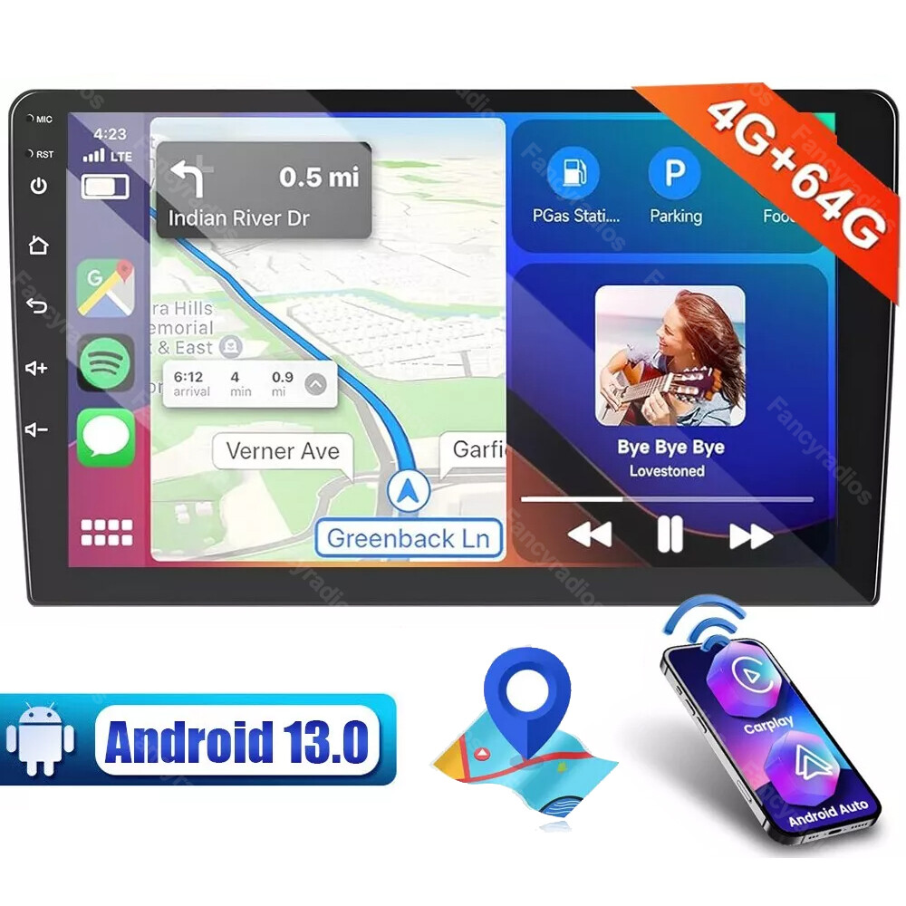 10.1″ Car Stereo 4+64GB Android 13 Double 2Din Apple CarPlay Auto Radio GPS Navi