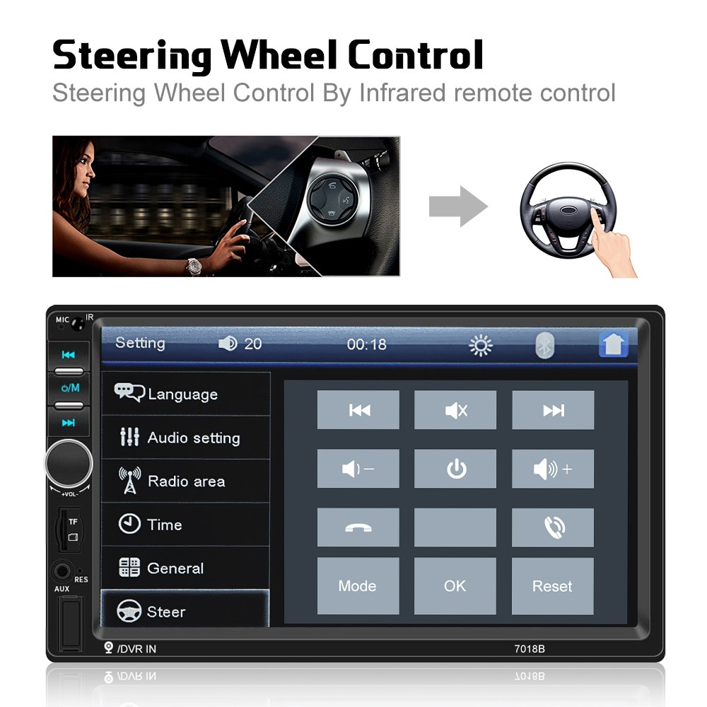 Car Stereo Radio 7″ Double 2 Din Touch Screen Bluetooth Mirror-Link FM USB AUX