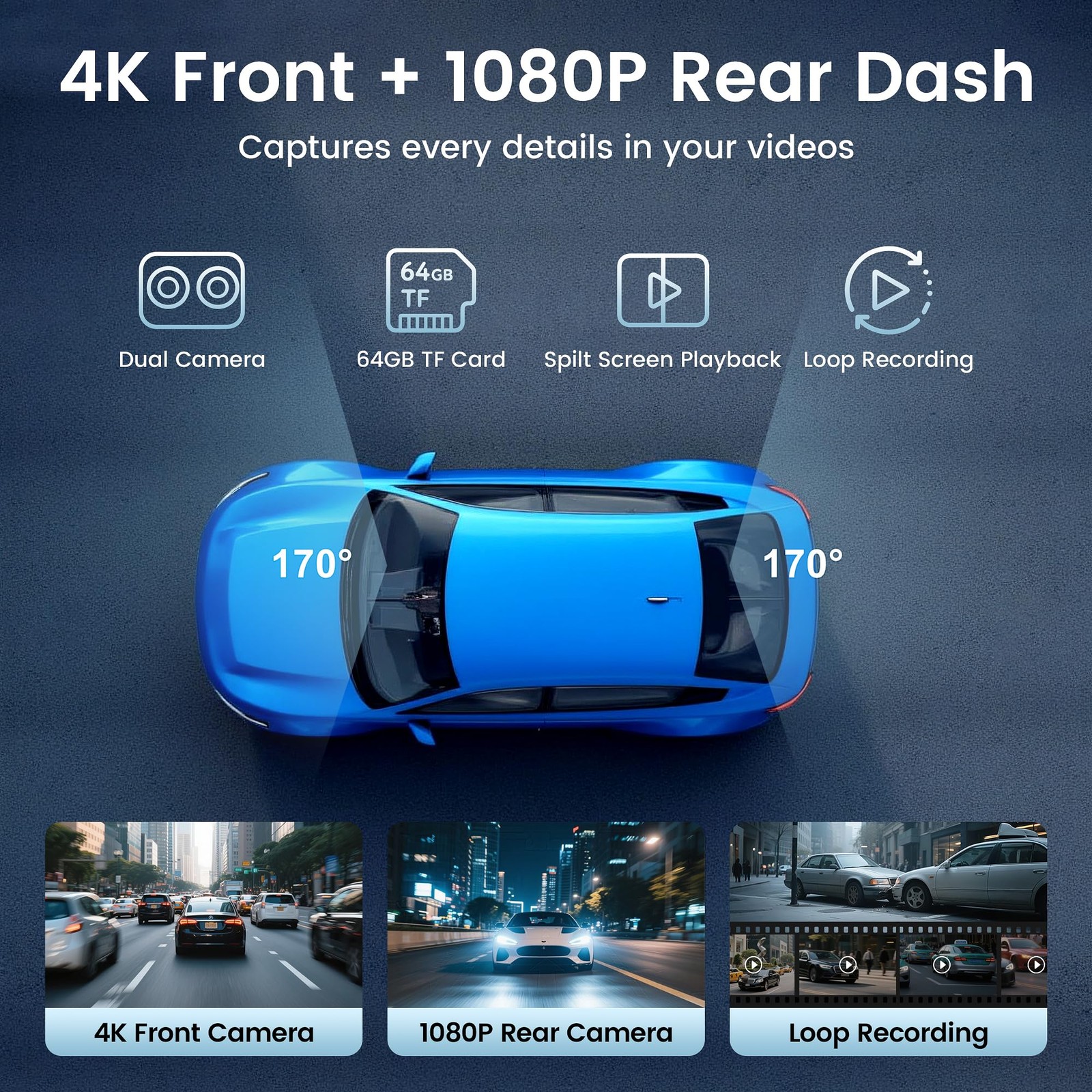 10.26″ Carplay Screen for Car,4K Dash Cam,Portable for Apple Android Auto,Voi…