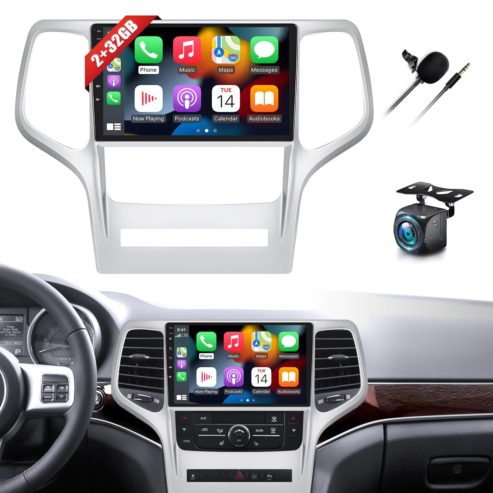 8Core 64G 9″Stereo Carplay 5G WiFi GPS FM SWC For Jeep Grand Cherokee 2011-2013