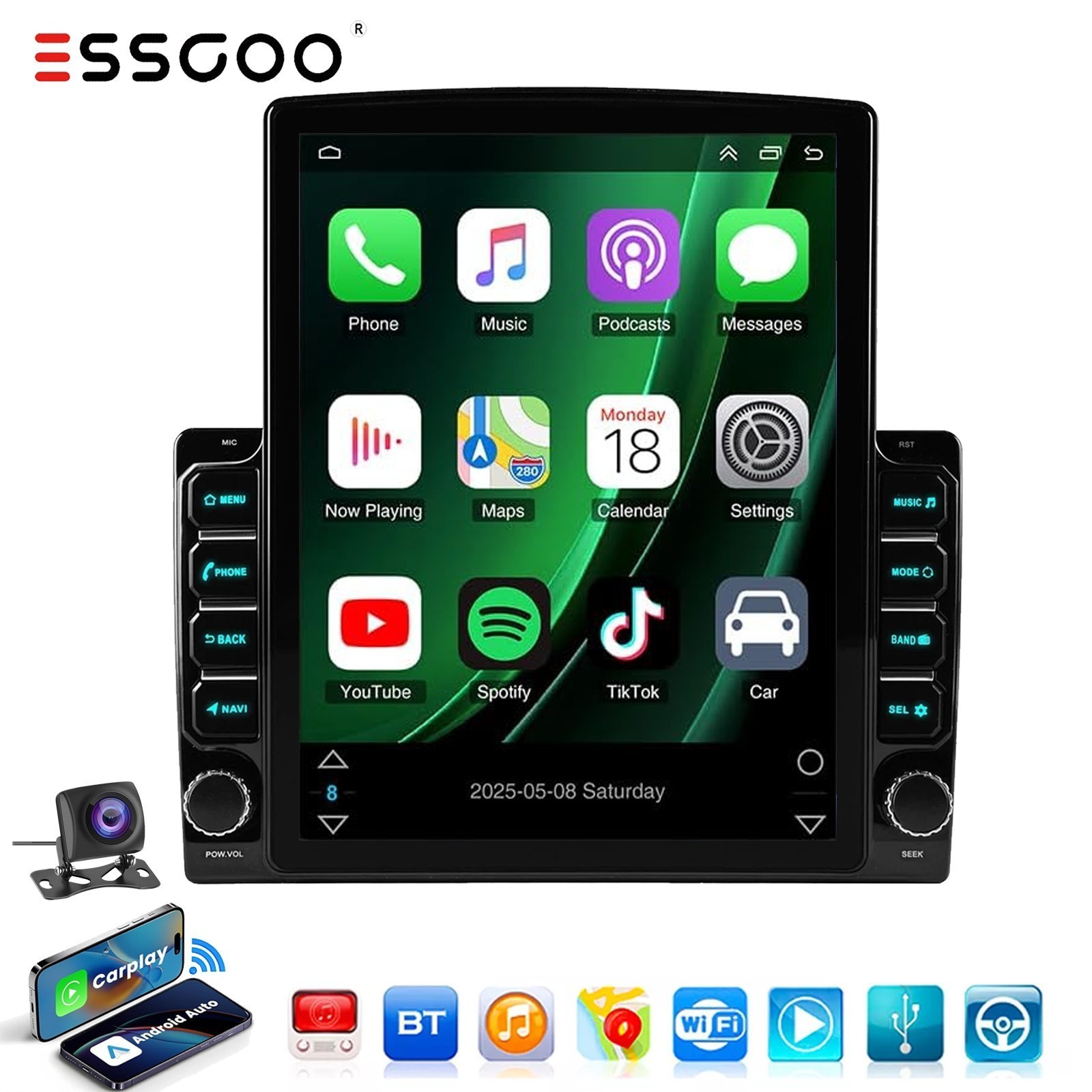 9.7″ 4+64GB Wireless Carplay Car Stereo Radio Double 2 Din Android GPS NAVI SWC