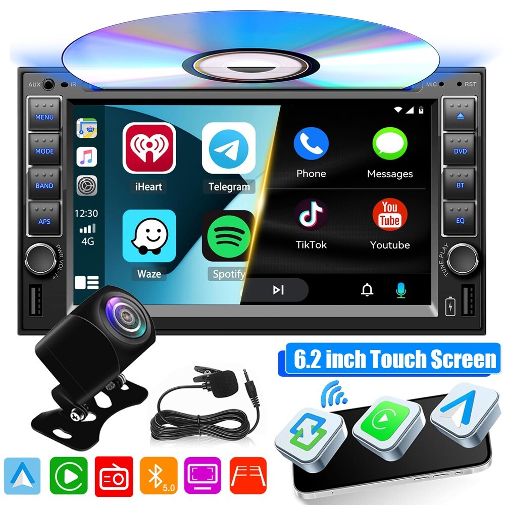 Double Din Apple CarPlay Android Auto GPS 6.2″ Radio Car Stereo Touch DVD Player