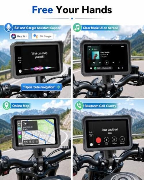 Motorcycle CarPlay Screen,5“ Waterproof Touchscreen, Portable Carplay/Android