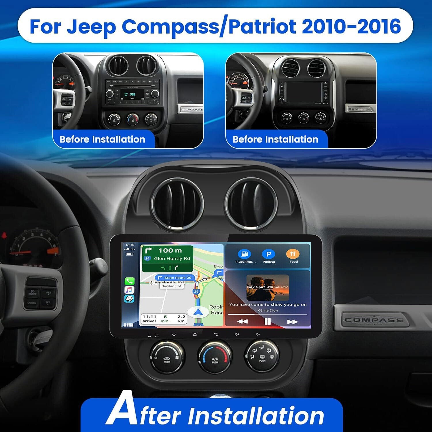 10.33″ Car Stereo For Jeep Compass Apple CarPlay Radio GPS NAVI Android 2+64
