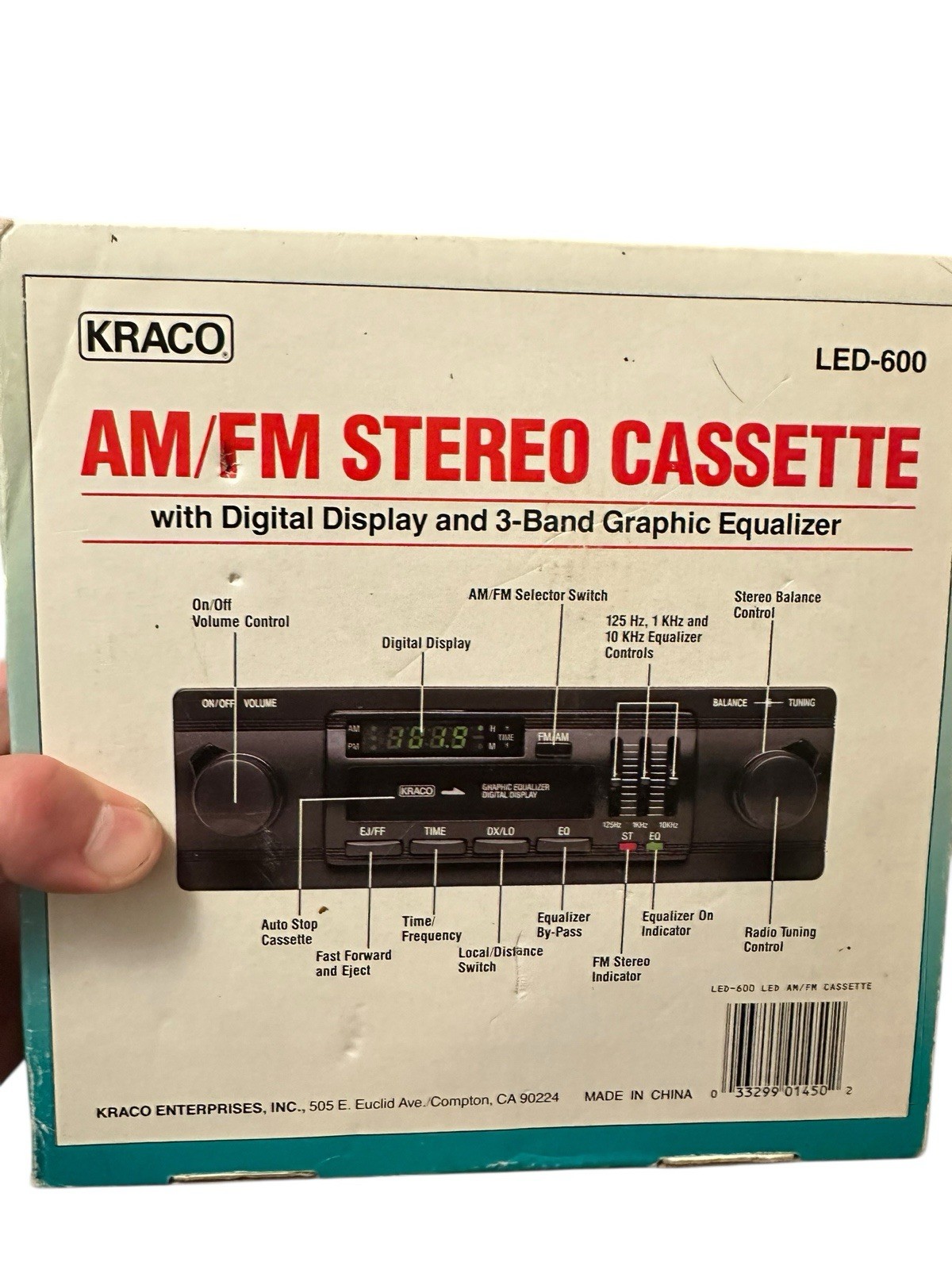 KRACO LED-600 AM/FM Car Stereo Cassette Player w/ Graphic Equalizer NOS