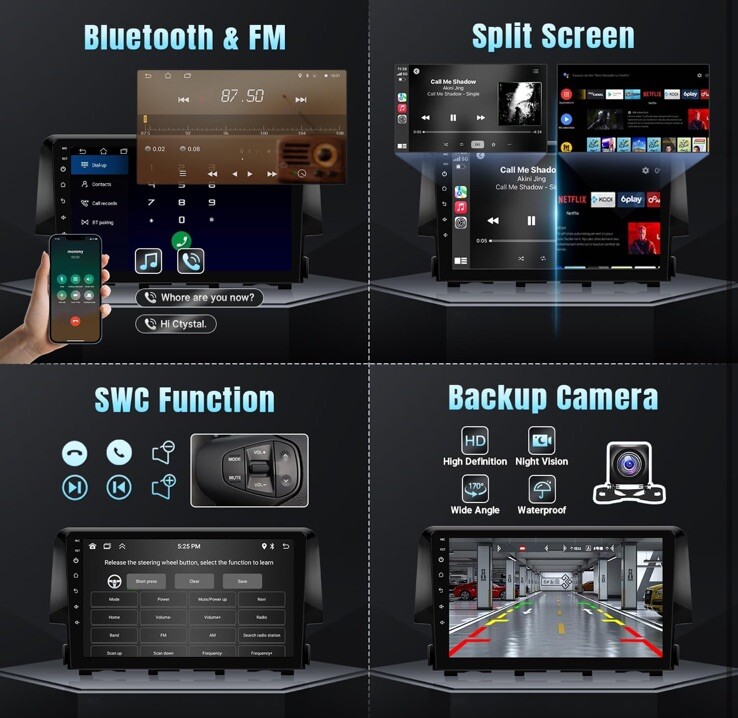 Android 12 Car Stereo Radio for Honda Civic 2016 2017 2018 2019 2020 w/CarPlay