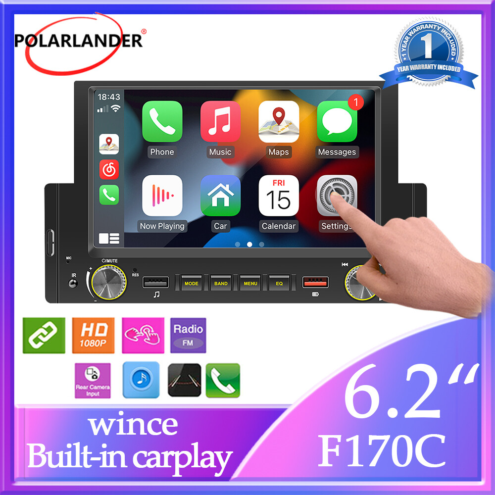 6.2″ Single 1Din Car Stereo Radio Touch Screen for Apple/Android CarPlay BT 3USB