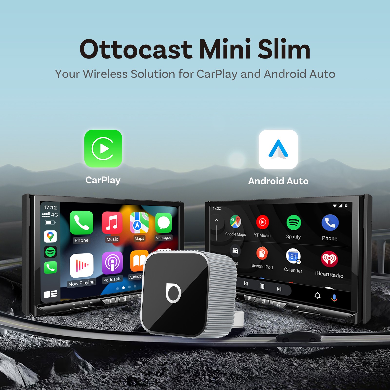 Ottocast Mini Wireless CarPlay & Android Auto Adapter Fast Auto-Reconnect Sliver