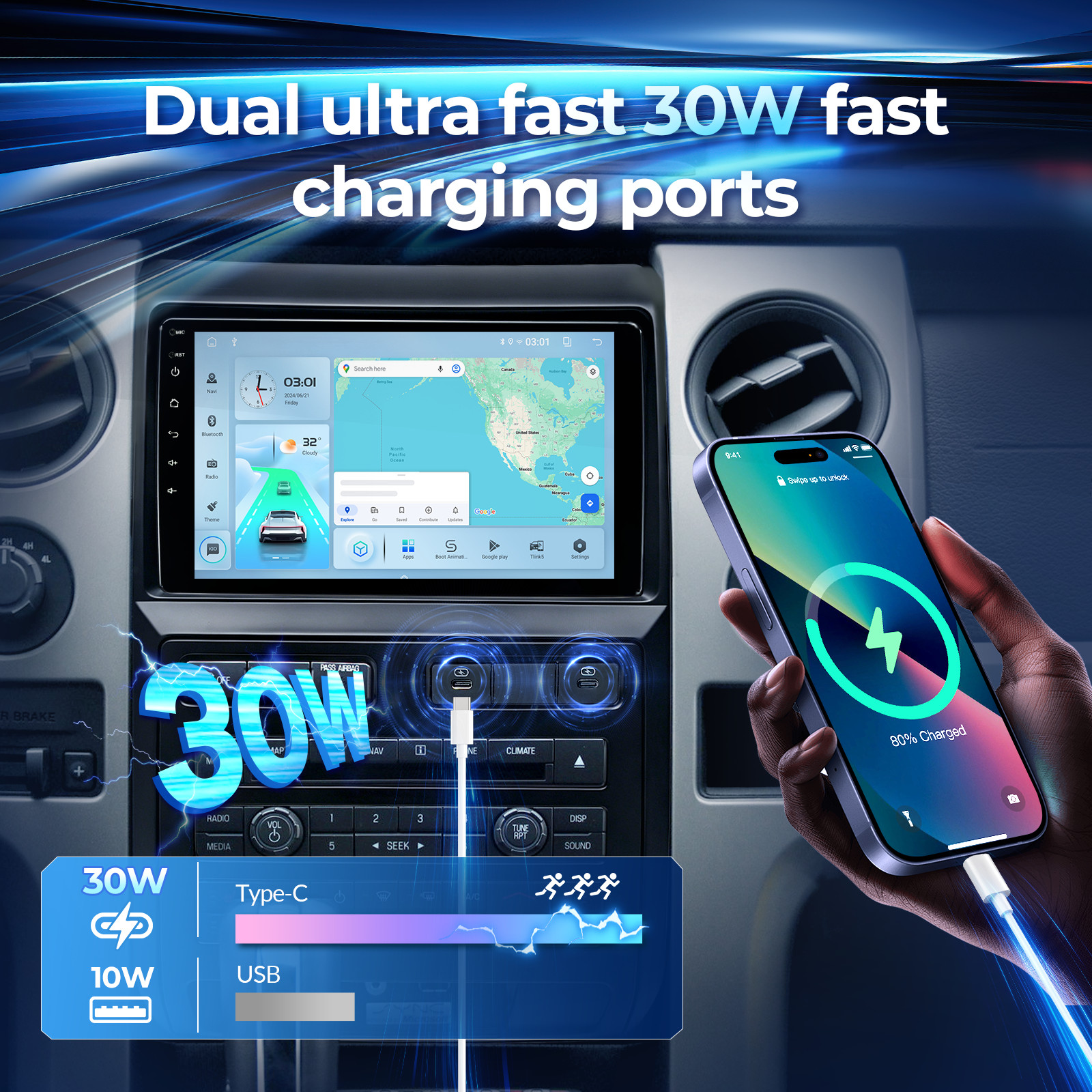 9″ Android 13 Car Radio Stereo Screen Carplay Navi GPS For Ford F150 2009-2012