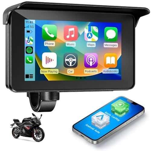 Motorcycle Carplay Screen with Wireless Apple Carplay & Android Auto, 5″