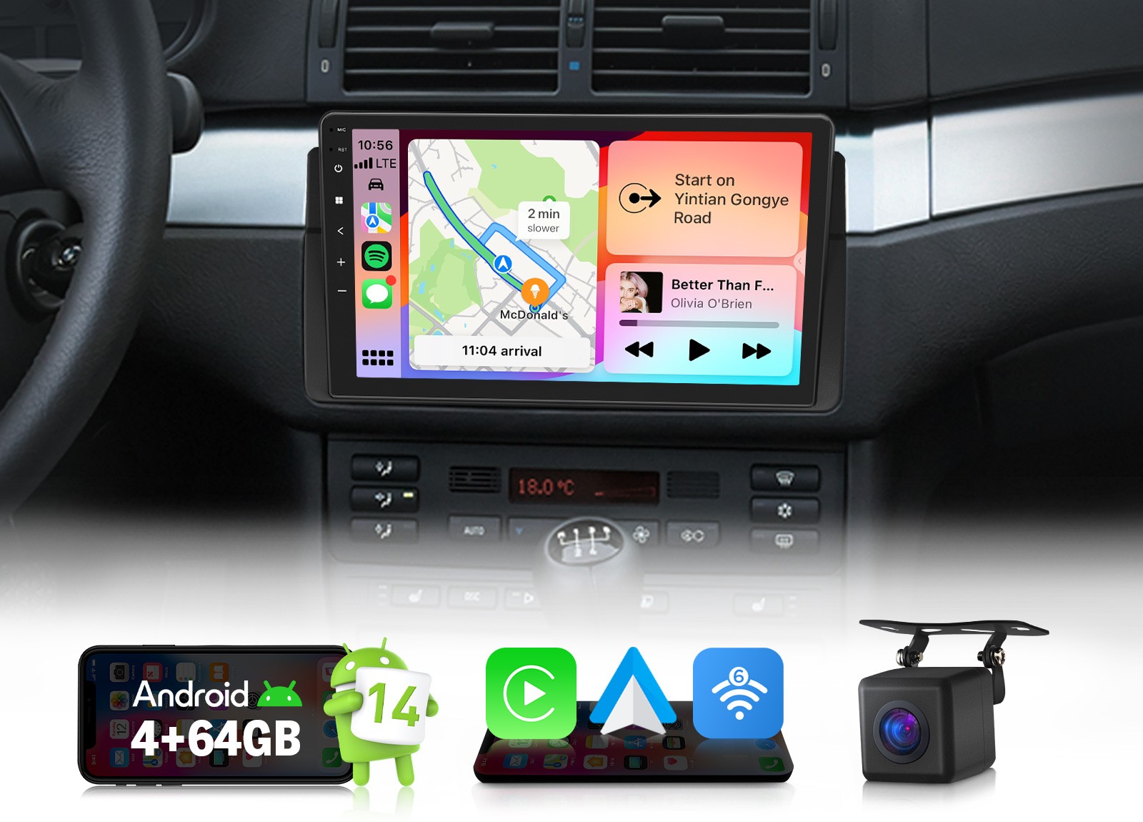 For BMW E46 M3 9″ Android Auto Car Stereo Wireless Apple CarPlay Factory Fit DSP