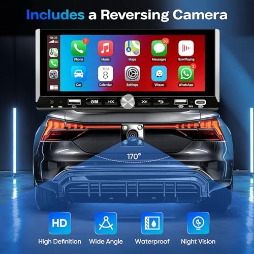 Single Din Car Stereo with Wireless Apple Carplay and Android Auto, 6.86″ IPS