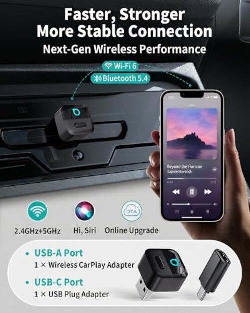Mini Pico (2026 Version) Wireless 2-in-1 CarPlay & Android Auto Adapter, Plug