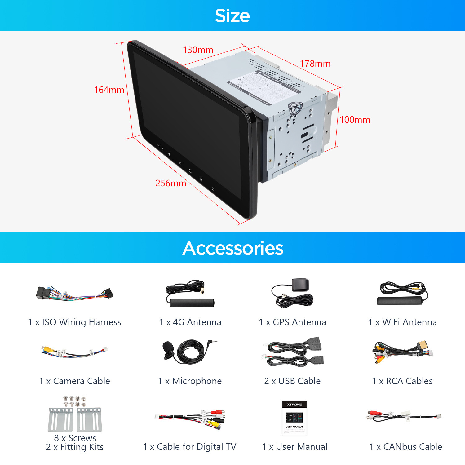 XTRONS 2-DIN 10.1″ Android 14 Car GPS Stereo 8-Core 4+64GB Radio BT5.0 WiFi 4G
