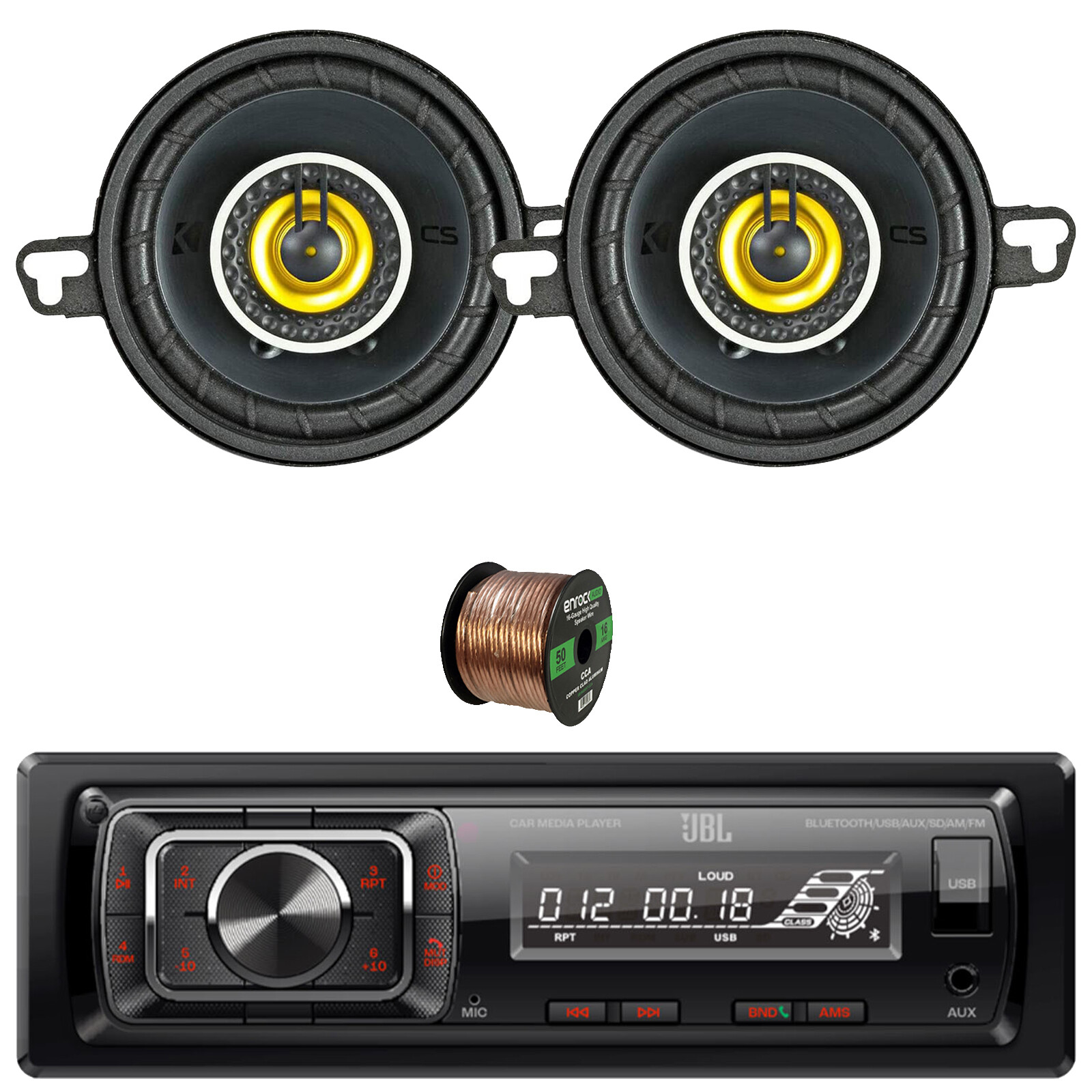 JBL Celebrity150 1-DIN FM USB/AUX SD Radio, 2x 3.5″ 90W Max Power 2-Way Speakers