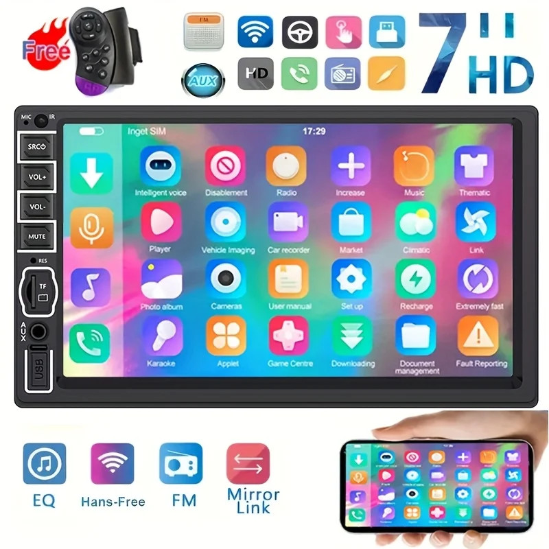 7″ Double 2 Din Car MP5 Player Bluetooth Touch Screen Stereo Radio Audio Mrrior/