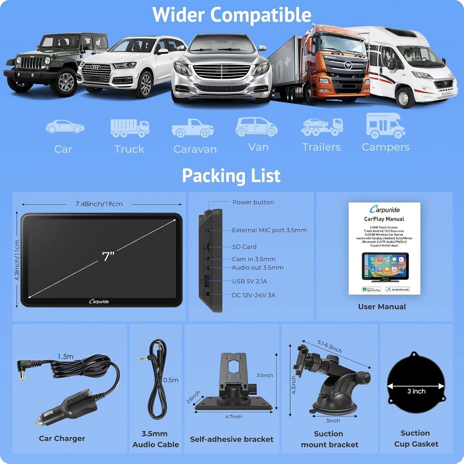 Carpuride W701Plus Dual Bluetooth Wireless Apple CarPlay GPS Android Auto Radio