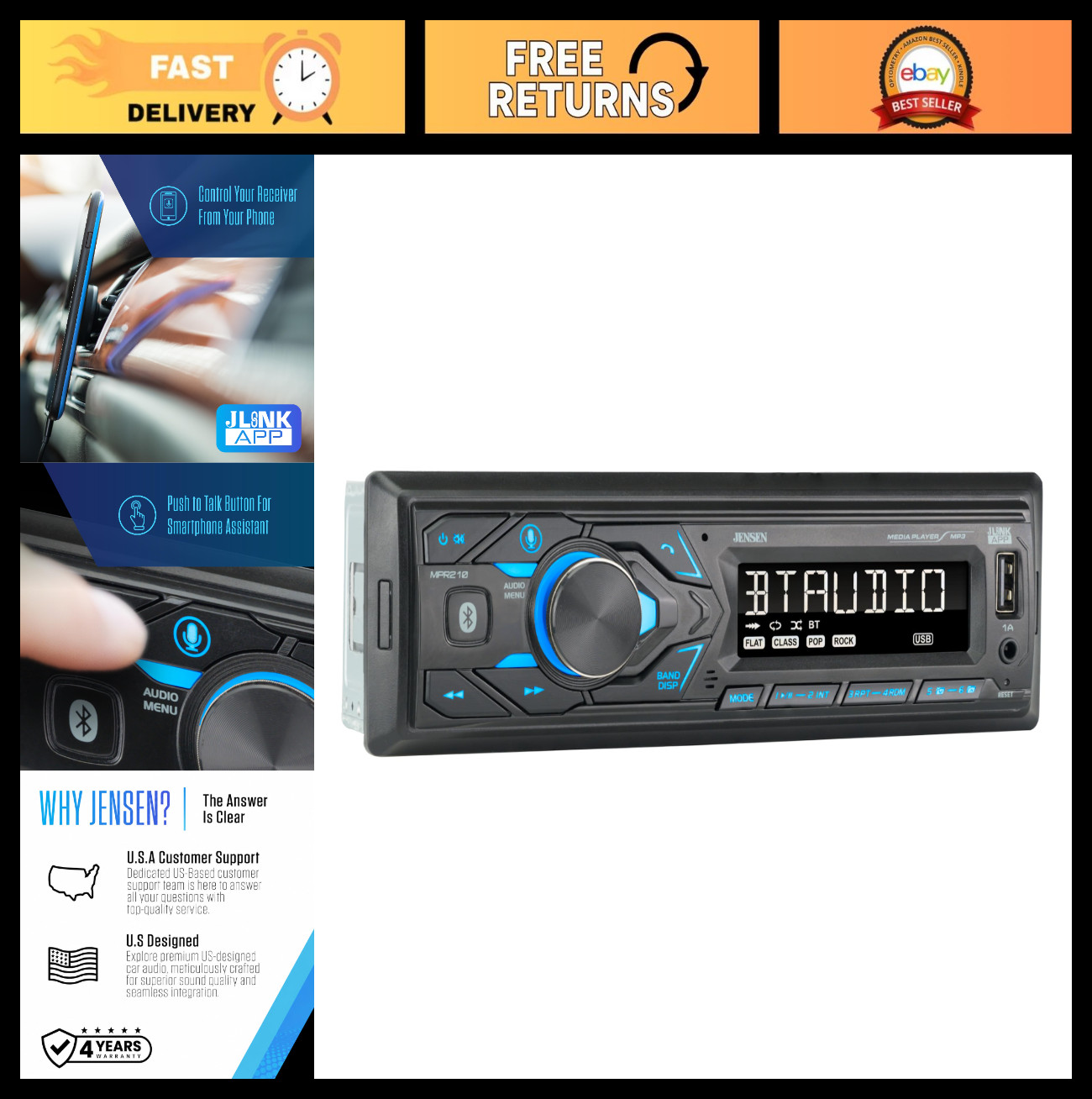 7-Character LCD Single DIN Car Stereo | Bluetooth Hands-Free Calling & Music Str