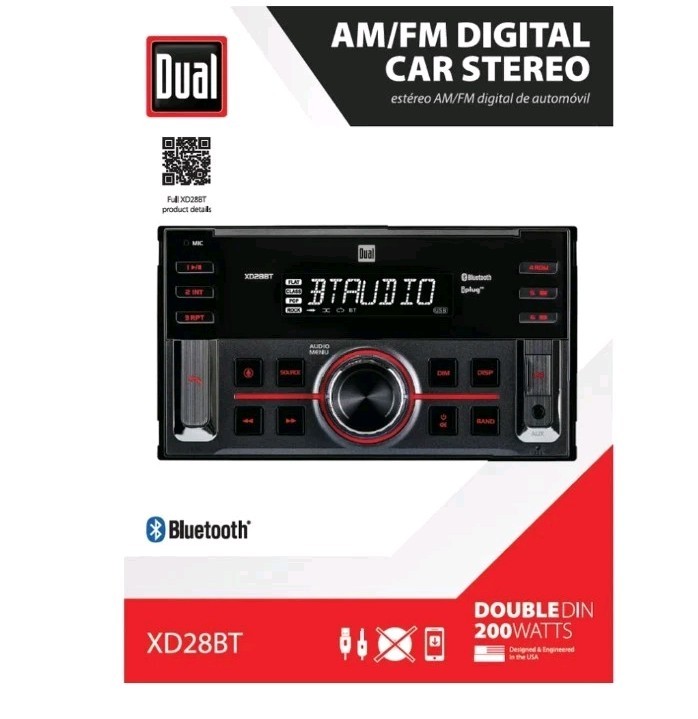 Dual Electronics XD28BT, Car Stereo Head Unit Double Din w Bluetooth 7 Character