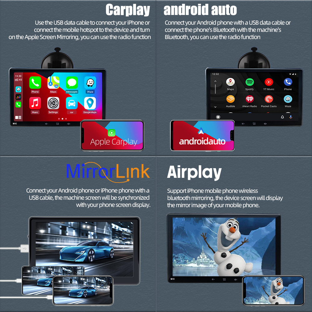 7” 2.5D IPS Portable Car Radio Android Auto Apple Carplay TouchScreen Bluetooth