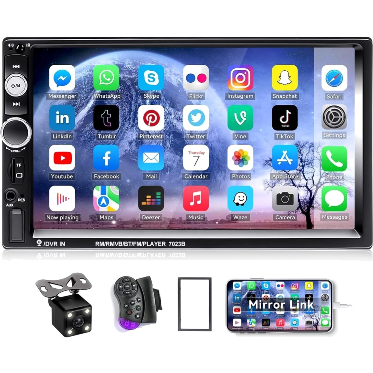 Multimedia 7″ Car Stereo with Touchscreen & Bluetooth – Includes Backup Camera