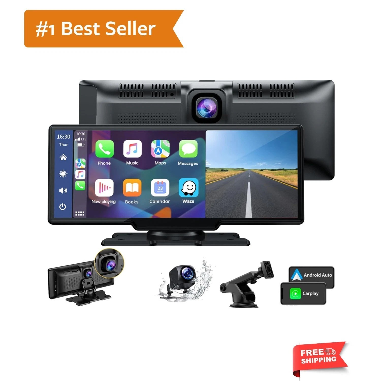9.26″ Wireless Carplay and Android Auto with 2.5K Dash Cam, 1080P Backup Came…