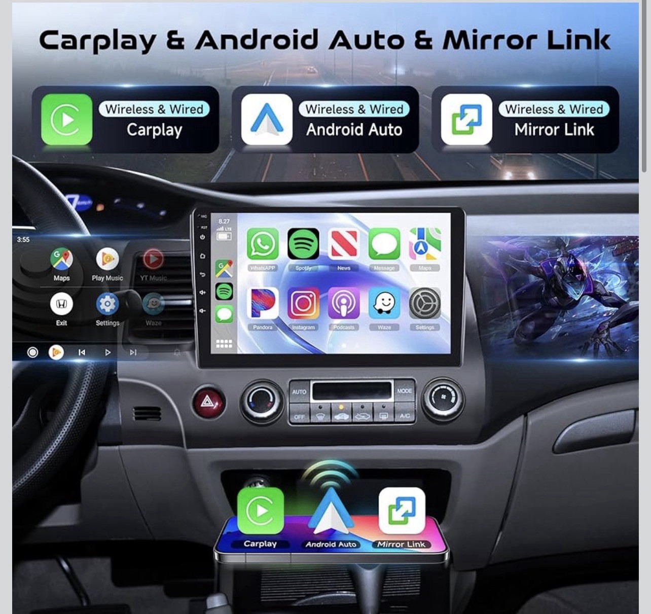 Honda Civic 2006-2011 CarPlay Android Auto 10.1” Radio GPS Bluetooth Cam
