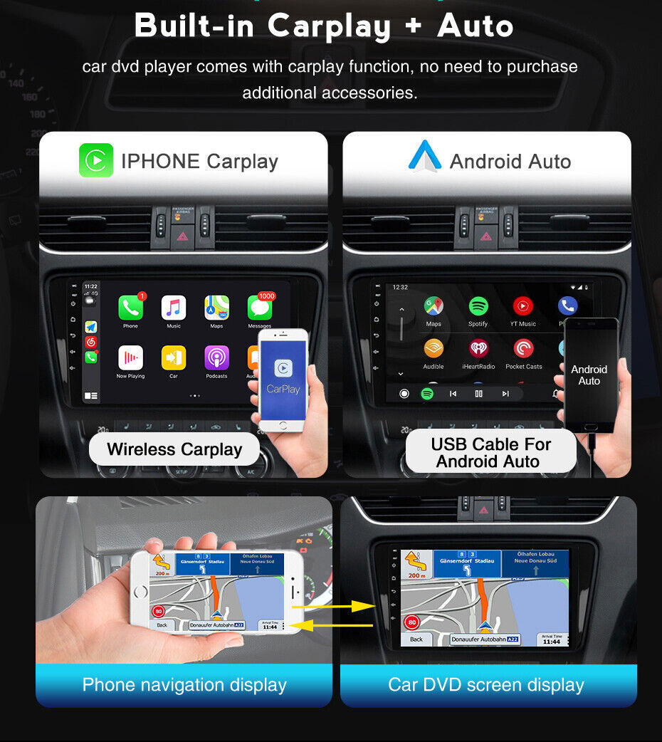 10.1” Double 2 Din Android Car Radio GPS WIFI BT Carplay Touch Screen Stereo BT