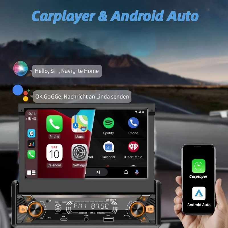1Din Car Stereo 7in Touchscreen Carplayer Android Auto Mirror Link MP5 Player