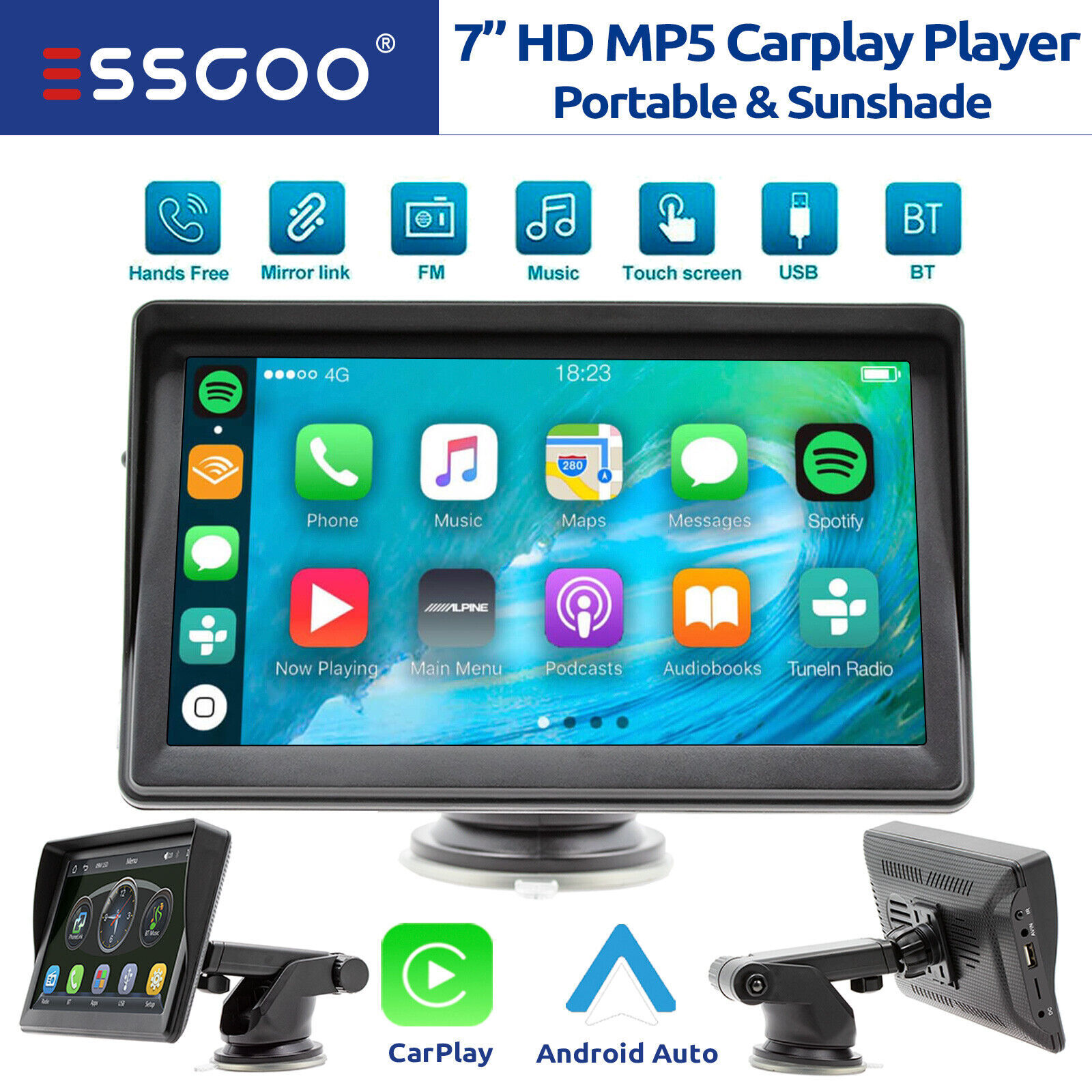 7 Inch IPS Touchscreen Car Stereo Wireless Apple Carplay & Android Auto AirPlay