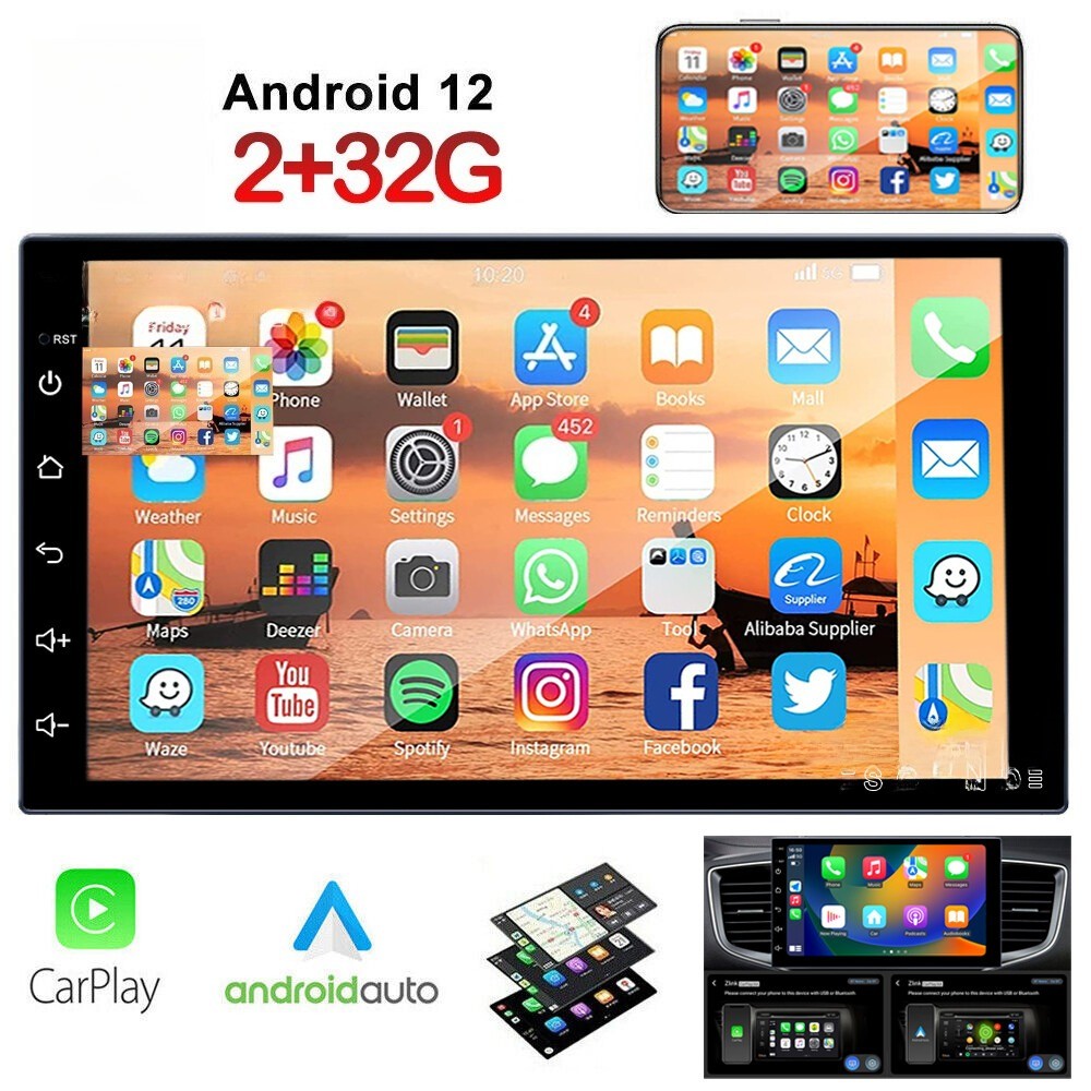 7″ Double 2 DIN Android 12 Car Stereo CarPlay 2+32GB GPS Navigation Radio WiFi